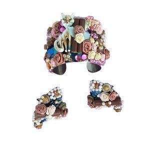 Scarlett Knight Vintage Custom Handmade Kat Cuff Bracelet & Earring Set